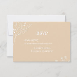 Beige White Corner Floral Boho Wedding RSVP Karte
