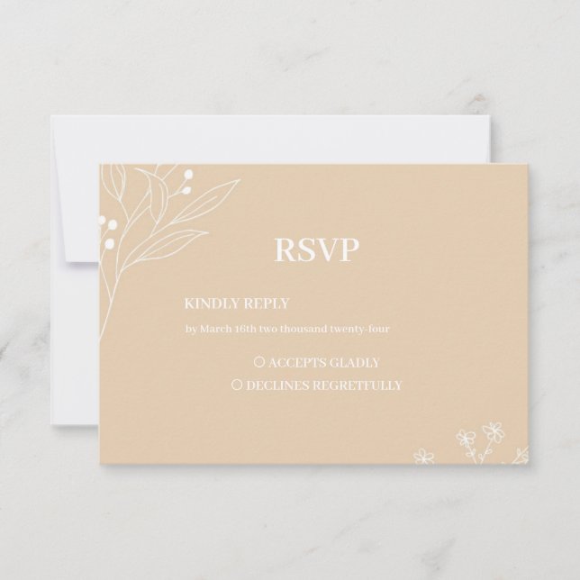 Beige White Corner Floral Boho Wedding RSVP Karte (Vorderseite)