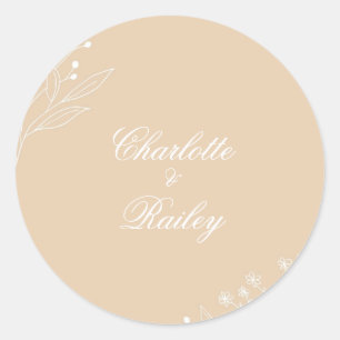 Beige White Corner Floral Boho Wedding Runder Aufkleber