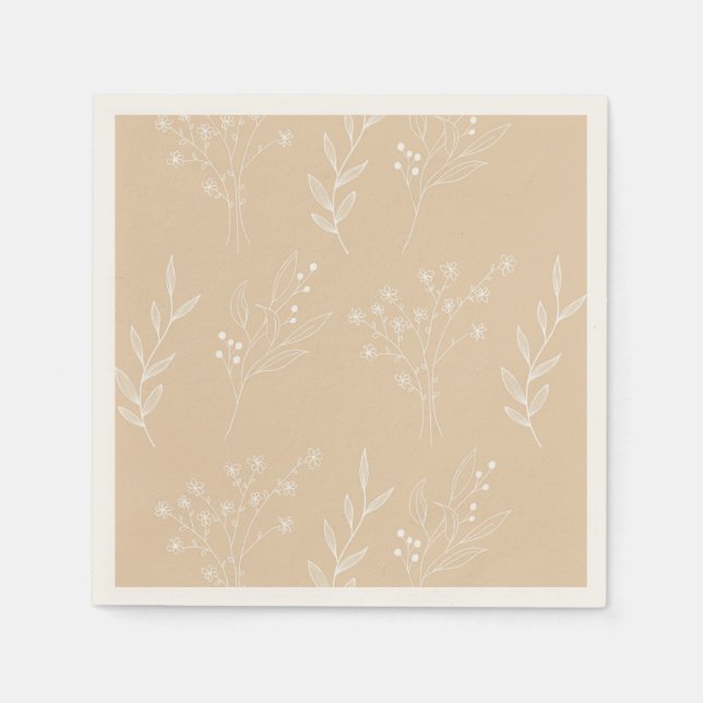 Beige White Corner Floral Boho Wedding Serviette (Vorderseite)