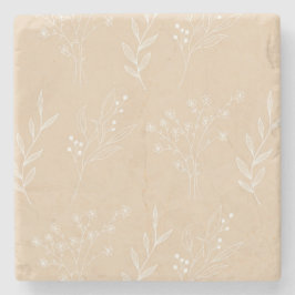 Beige White Corner Floral Boho Wedding Steinuntersetzer