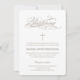 Beige White Elegant Calligraphy Christening Einladung