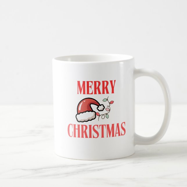 Beige & White Festive Merry Christmas Classic Mug  Kaffeetasse (Rechts)