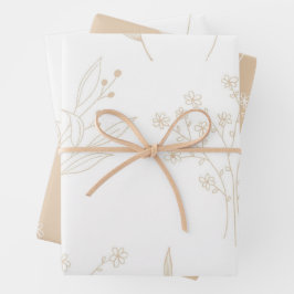 Beige White Floral Boho Wedding Geschenkpapier Set