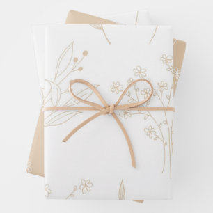 Beige White Floral Boho Wedding Geschenkpapier Set