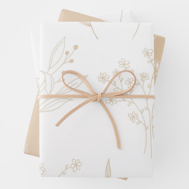 Beige White Floral Boho Wedding Geschenkpapier Set (Beispiel)