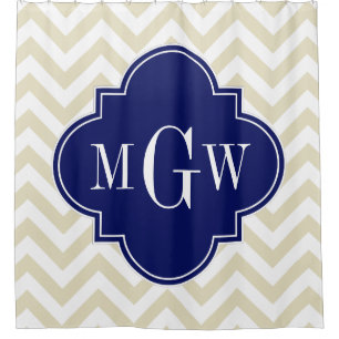 Beige White LG Zickzack Navy 3IH Monogram Duschvorhang