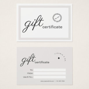 Beige White Minimalistic Geschenkzertifikat