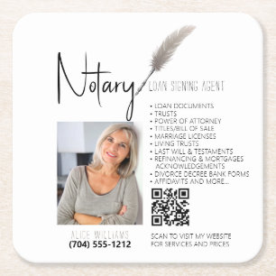 Beige & White QR Code Notary Promotion Rechteckiger Pappuntersetzer