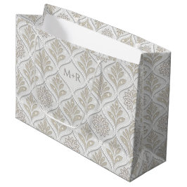 Beige & White Sparkling Quatrefoil Pattern Große Geschenktüte