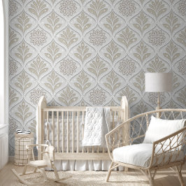 Beige & White Sparkling Quatrefoil Pattern Tapete