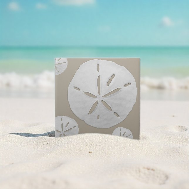 Beige & White Tropical Beach Sand Dollar Fliese (Von Creator hochgeladen)