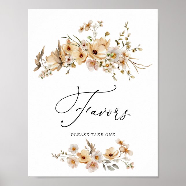 Beige Wild Flowers Bridal Shower Favors Sign Poster (Vorne)