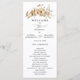Beige Wild Flowers Hochzeit Programm