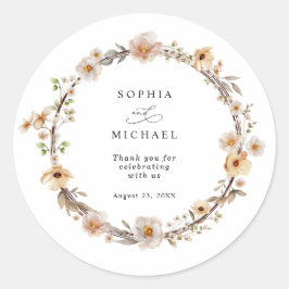 Beige Wild Flowers Hochzeit Runder Aufkleber