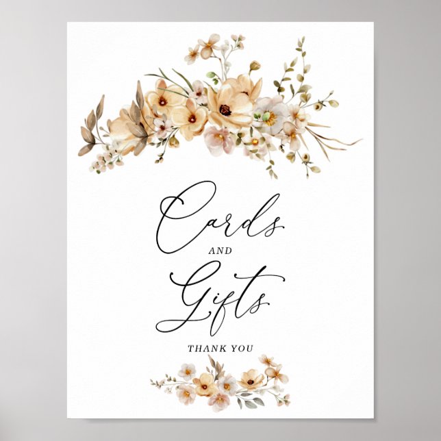Beige Wild Flowers Karten & Geschenke Schild (Vorne)