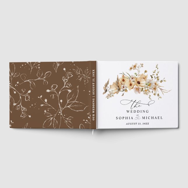 Beige Wild Flowers Wedding Guest Book Gästebuch (Voll)