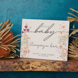 Beige Wildblume Babyduschtablette Schild Fotoplatte