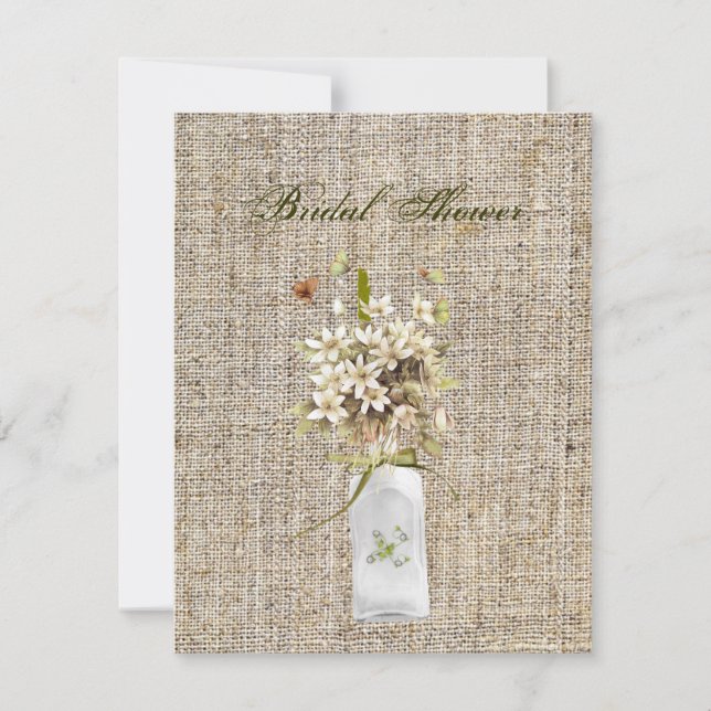 Beige Wildblume Hippie Bohemian Burlap Hochzeit Einladung (Vorderseite)