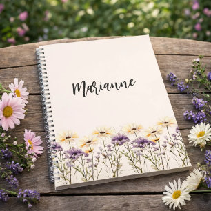 Beige Wildblumen gelbe benutzerdefinierte Namenssc Notizbuch