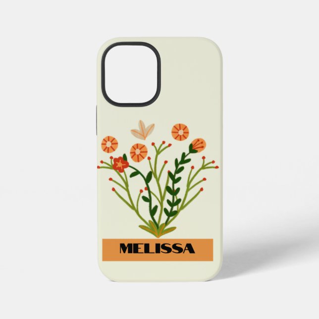 Beige Wildblumen Minimal Schwarz Moderne Typografi iPhone Hülle (Rückseite)