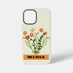 Beige Wildblumen Minimale schwarze moderne Typogra iPhone 12 Mini Hülle