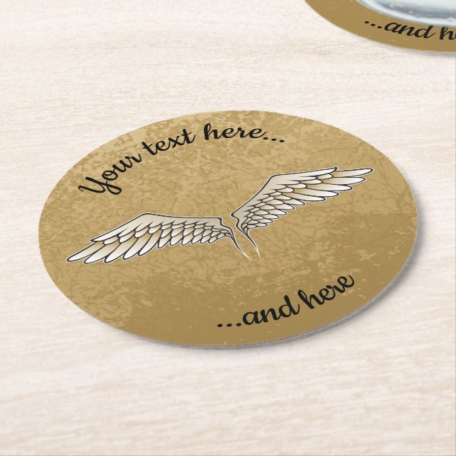 Beige Wings Round Paper Untersetzer (Angewinkelt)