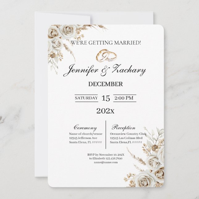 Beige with bouquet wedding  einladung (Vorderseite)