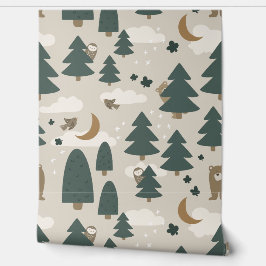 Beige Woodland Animal Kids Wallpaper Tapete