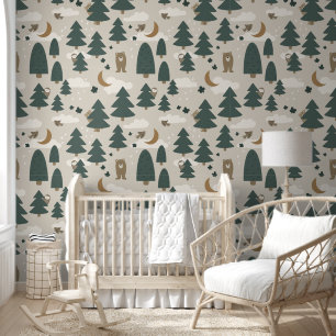 Beige Woodland Animal Kids Wallpaper Tapete