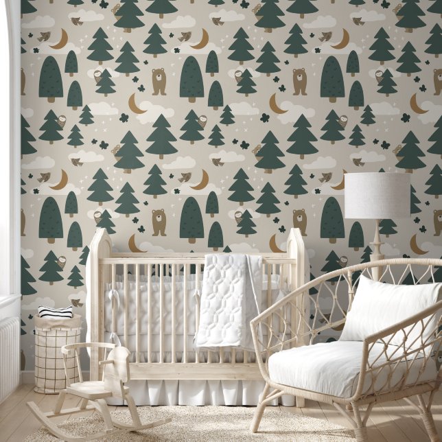 Beige Woodland Animal Kids Wallpaper Tapete (Kinder)