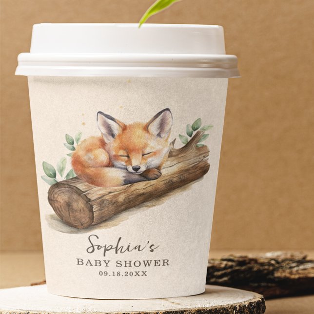 Beige Woodland Fox Baby Shower Paper Cup Pappbecher (Von Creator hochgeladen)