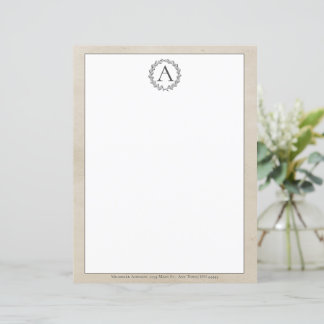 Beige Wreath Monogram Stationery