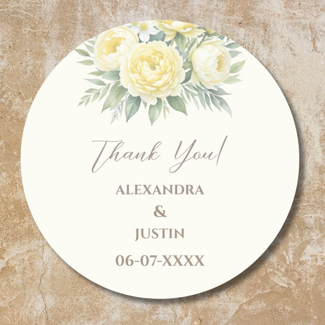 Beige Yellow Floral Italian Arch Wedding Vielen Da Runder Aufkleber (Von Creator hochgeladen)