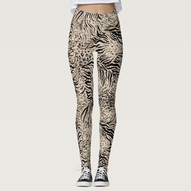 Beige Zebra Print Women Leggings (Vorderseite)