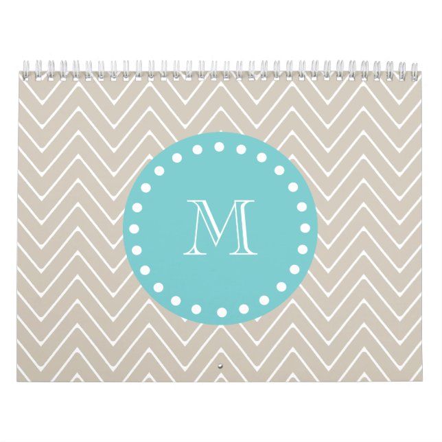 Beige Zickzack aquamarines Monogramm des Muster-| Kalender (Titelbild)