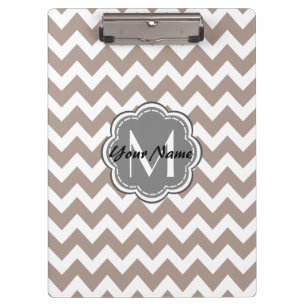 Beige Zickzack, graue Monogramm, Personalisierter Klemmbrett