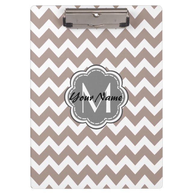 Beige Zickzack, graue Monogramm, Personalisierter  Klemmbrett (Vorderseite)