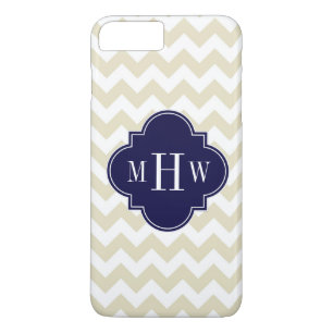 Beige Zickzack Navy Quatrefolie 3 Monogramm iPhone 8 Plus/7 Plus Hülle