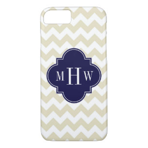 Beige Zickzack Navy Quatrefolie 3 Monogramm Case-Mate iPhone Hülle