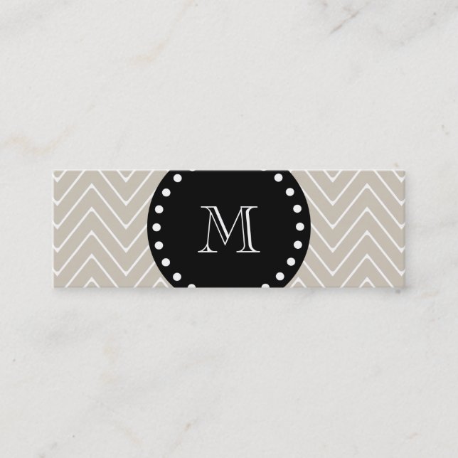 Beige Zickzack schwarzes Monogramm des Muster-| Mini Visitenkarte (Vorderseite)
