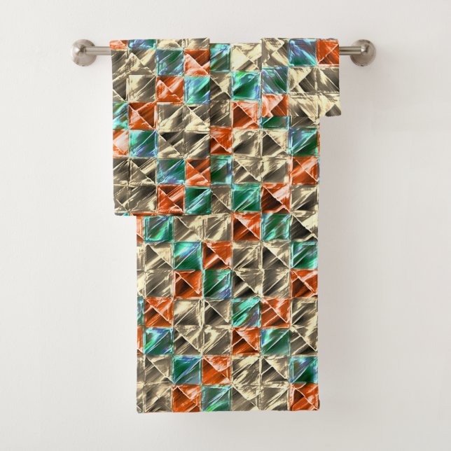 Beige, Zyan- und Korallenfliesen oder gefärbt Badhandtuch Set (Insitu)