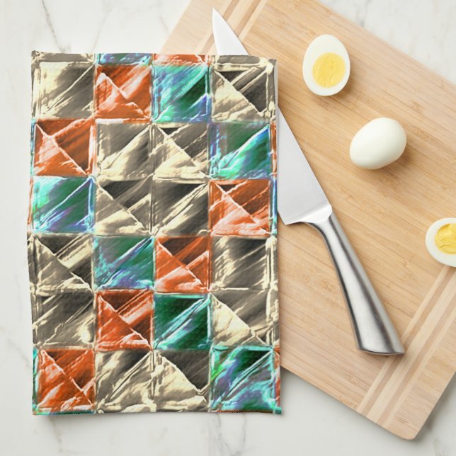 Beige, Zyan- und Korallenfliesen oder gefärbt Geschirrtuch (Viertel Falte)