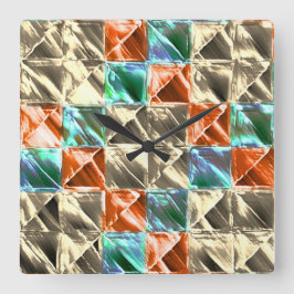 Beige, Zyan- und Korallenfliesen oder gefärbt Quadratische Wanduhr