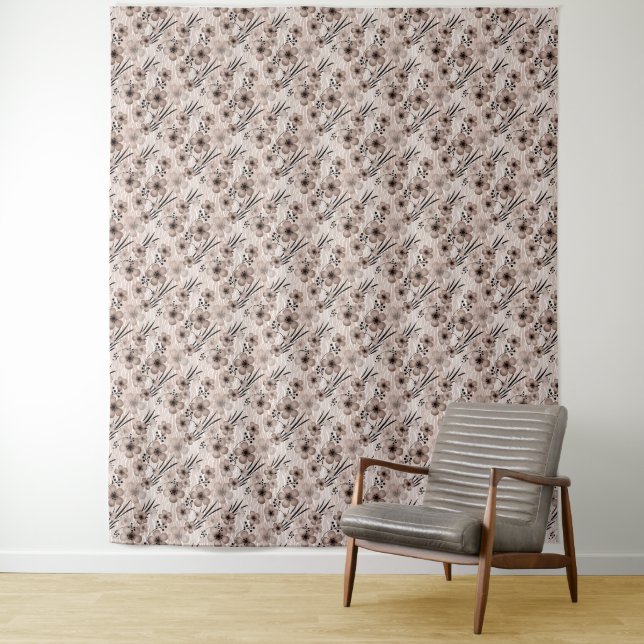 Beigefarbene Blume auf Tigerhintergrund Wandteppich (Beispiel)