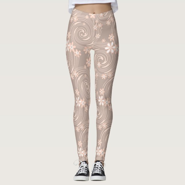 Beigefarbenes Muster Leggings (Vorderseite)