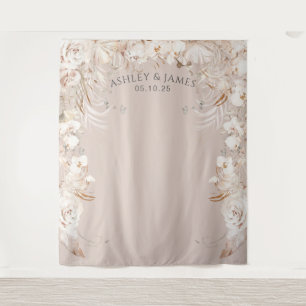 Beiger botanischer Blumengarten Hochzeitskulisse Wandteppich