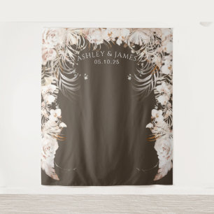 Beiger botanischer Blumengarten Hochzeitskulisse Wandteppich