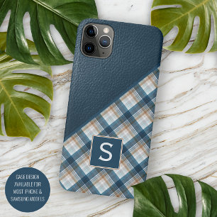 Beiger Braun Dunkelblauer Karo Gingham-Muster iPhone 16 Pro Max Hülle