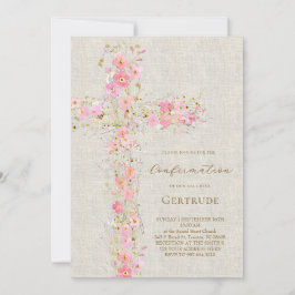 beiger Hintergrund rosa Blumen Kreuz Bestätigung Einladung